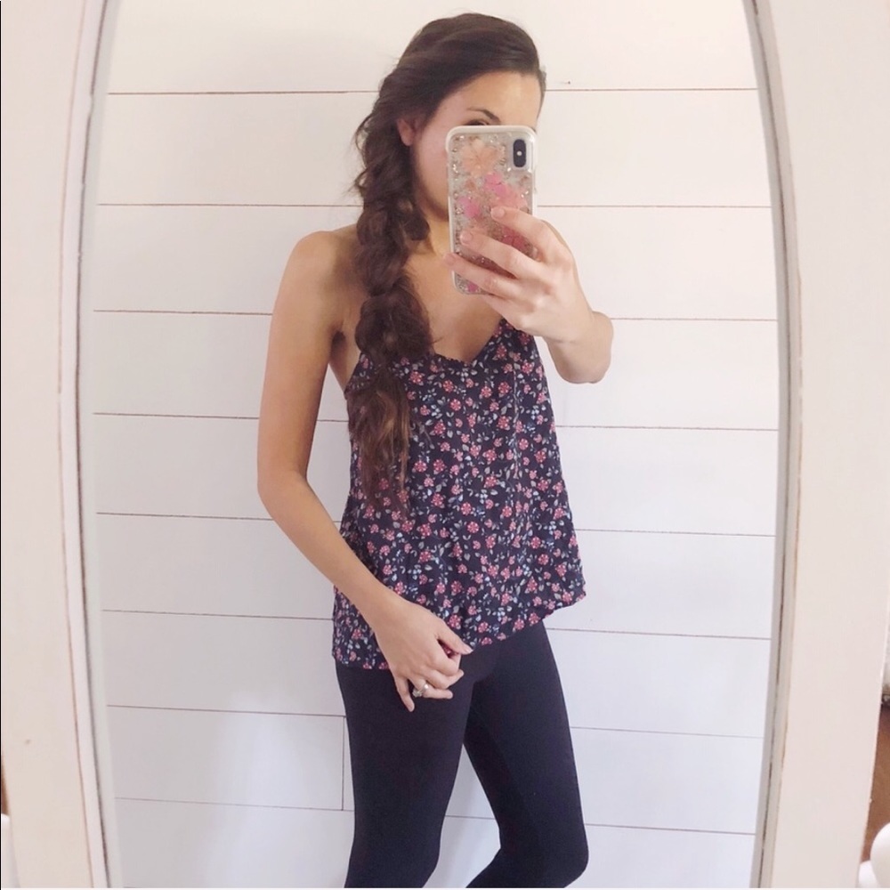 Blue and pink floral top by Hollister Winter Print